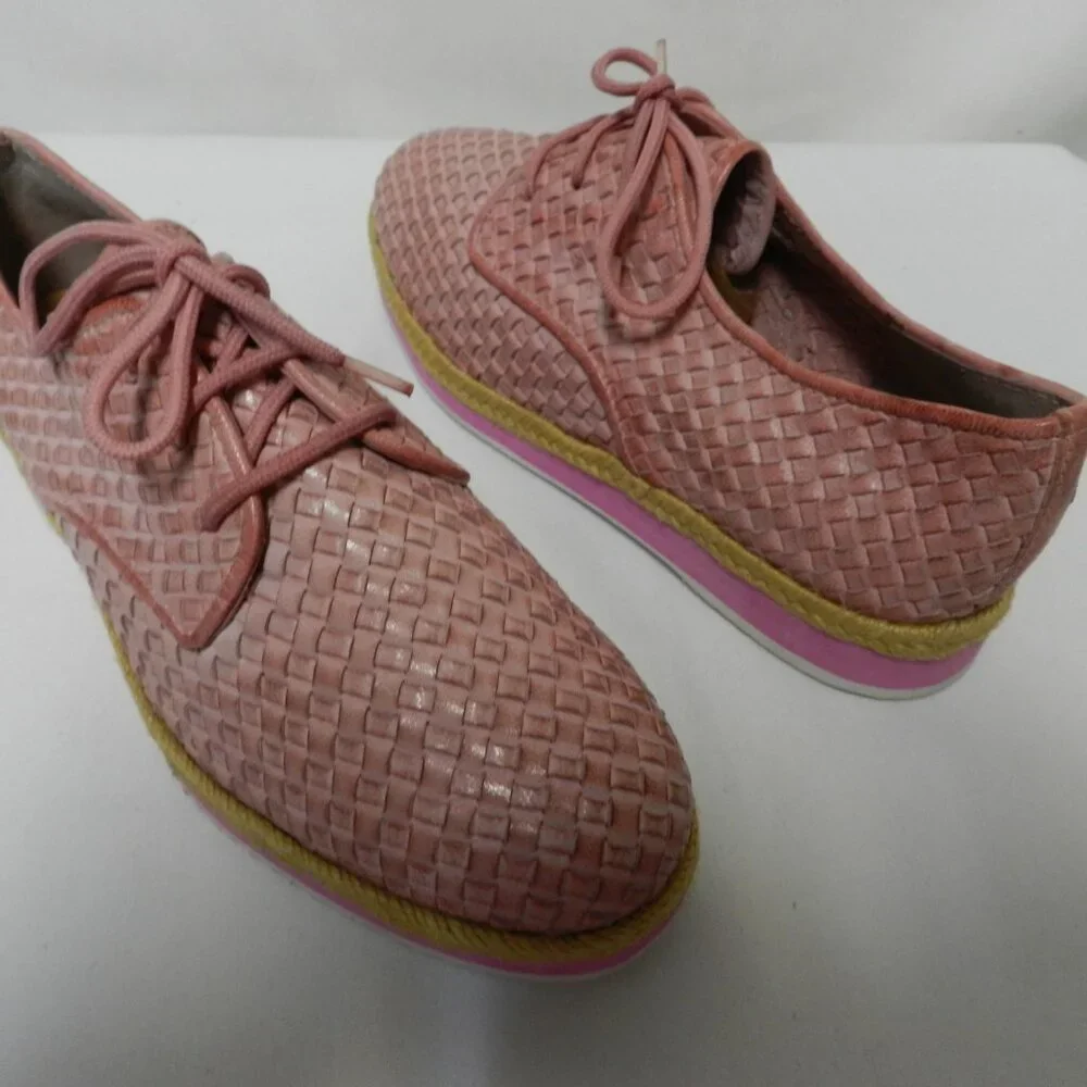 TS Woven Leather brogue oxford lace up shoes Eva sole straw trim NEW Size Sz 7